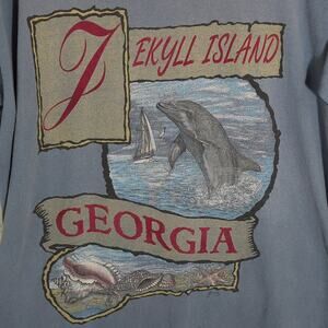 Vintage 90s Jekyll Island Georgia Shirt Medium Blue Dolphin Souvenir USA Sherrys